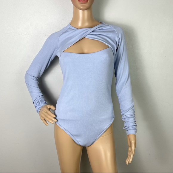 ALIX NYC BLUE RIBBED LONG SLEEVE BODYSUIT - Picture 3 of 9